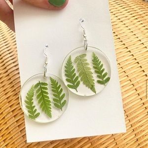Fern leaf resin dangle earrings / nature jewelry
